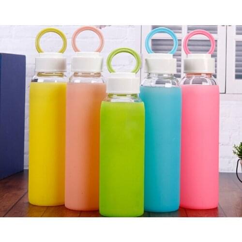 1PC creative glass Water Bottle Drinkware Transparent glass bottles silicon sleeve Bottle Outside Sport cup tea cups J1364