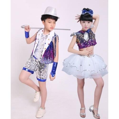 2019 Jazz New elegant Costume Girl boy Dj Female Singers stage DS Show Children tops+skirt/pant Clothing Bar costume Y10640