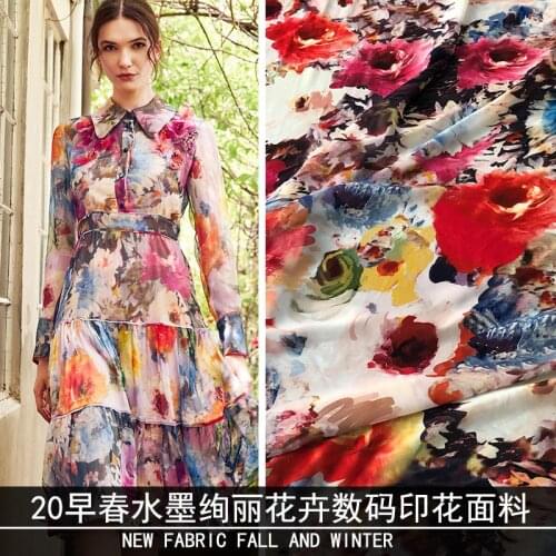 2020 Early Spring European and American Digital Printing Ink Colorful Flower Chiffon Clothing Fashion Fabric