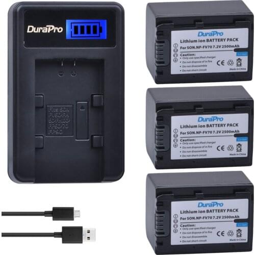 3pc NP-FV70 NP FV70 2500mAH 7.2V Li-ion Battery & LCD USB Charger for Sony NP-FV50 FV30 HDR-CX230 HDR-CX150E HDR-CX170 CX300 Z1
