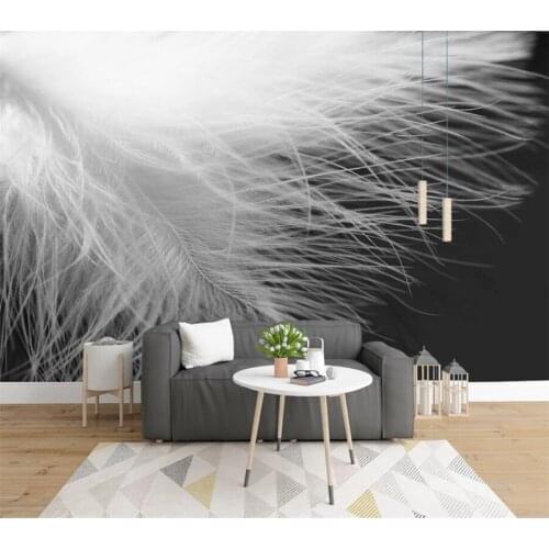 Beibehang custom 3d wallpaper modern black and white feather background wall natural texture living room decoration mural