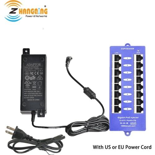 48 Voltage 60 Watts Power Adapter And Gigabit Security PoE Injector 8 Port Power Over Ethernet