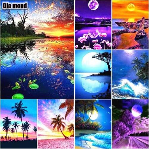 5D DIY Sea View Diamond Painting Beach Scenery Full Square Round Drill Diamond Embroidery Cross Stitch Manual Gift Home Decor