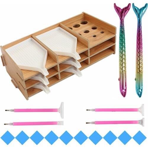 Wood Diamond Painting Tray Organizer Multi-Boat Holder Jar Containers Diamond Painting Kits Beading Storage Tray DIY Craft