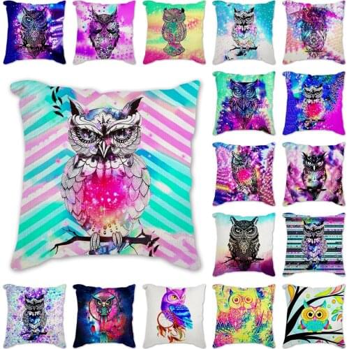 Watercolor Cushions Covers Throw Pillow Cartoon owl Decorative Pillows Case Cushion Cover Home Decor For Sofa 45x45cm
