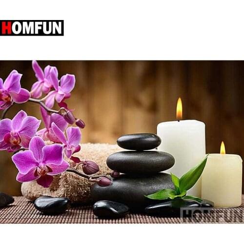 HOMFUN Full Square/Round Drill 5D DIY Diamond Painting "Flower stone candle" Embroidery Cross Stitch 3D Home Decor Gift A12060