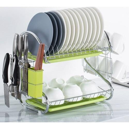 Large Dish Drying Rack Cup Drainer 2-Tier Strainer Holder Tray Stainless Steel Kitchen Accessories FP8