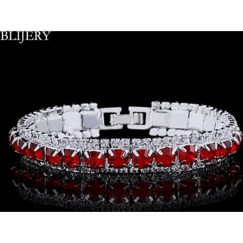 BLIJERY Red Crystal Bracelets For Women Wedding Jewelry Silver Plated Rhinestone Chain Link Bracelets & Bangles Femme Pulseira