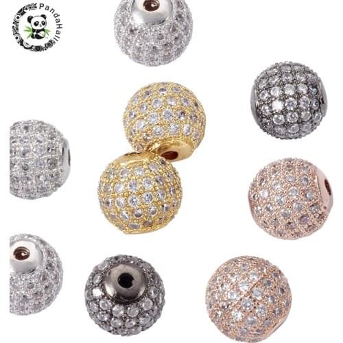 4 Colors 6/8/10mm Beads Fashion Round Brass Micro Pave Cubic Zirconia Rhinestone Beads For Jewelry Making DIY Bracelet Earrings
