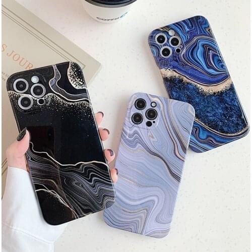Fashion Colorful Art Marble Phone Case for iPhone 12 11 Pro X XR XS Max 7 8 Plus 12mini Retro Stripe Marble Soft Tpu Back Cover