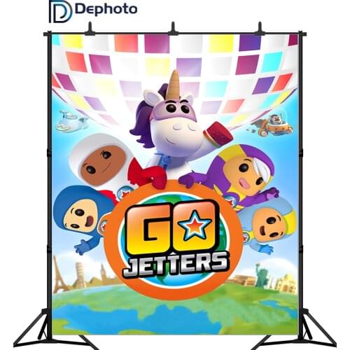 Dephoto Photography Backdrop Cartoon Characters Go Jetters Birthday Party Baby Child Hot Air Balloon Photo Background for Studio