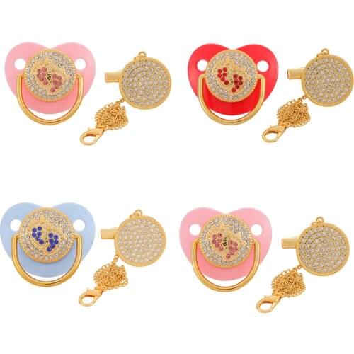 Baby Pacifier With Clip Personalized Foot Diamond Pacifier Nipple Baby Product Weaning Soothing Sleep for Newborn Baby Kids Gift