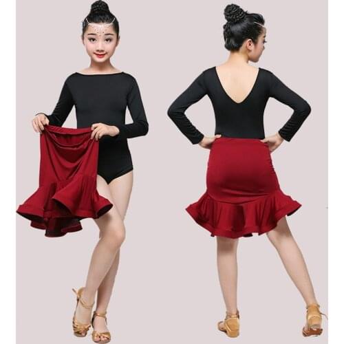 Children Dress for Dancing 2021 Latin Dance Dresses for Girls Short Full Sleeve Salsa Tango Kids Dance Costume Skirt Ballroom