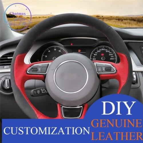 For Audi Audi A1 A3 A5 A7 car steering wheel cover red leather black suede DIY anti-slip design all season