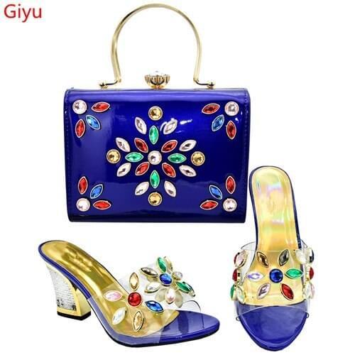 Doershow Fashion Women nice blue Shoes And Bag Set To Match High Quality Italian Shoes With Matching Bags For Party!SMS1-2