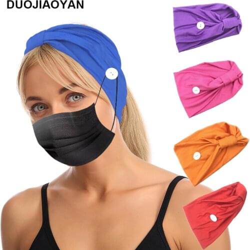 DUOJIAOYAN Fashion Solid Knot Headband With Button Wide Hairband Bandanas Female Elastic Hair hoop