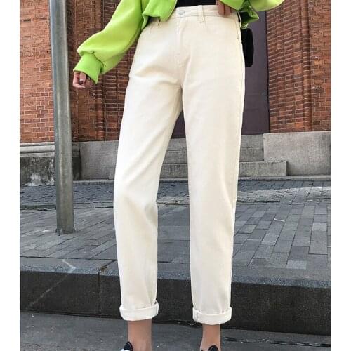 White Jeans for Women High Waist Harem Mom Jeans Autumn 2020 New Plus Size Black Women Jeans Streetwear Denim Pants Beige Blue