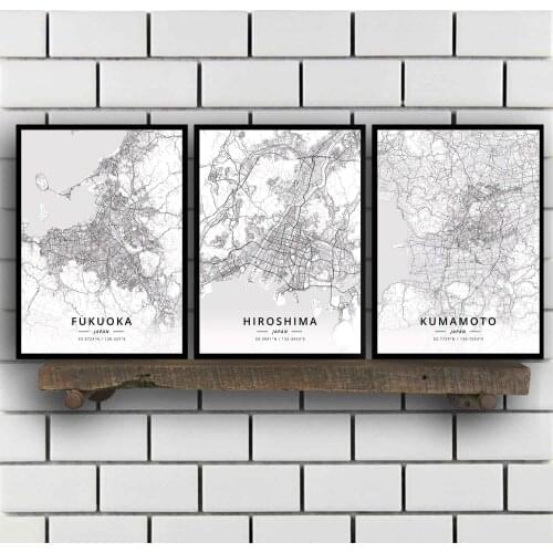 Fukuoka Hiroshima Kumamoto Kyoto Nagoya Osaka Tokyo Japan Map Poster