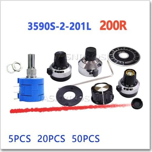 JASNPROSMA 5PCS 20PCS 50PCS 3590S-2-201L 200R Scale plastic iron copper knob Precision multi turn potentiometer 3590S 2 3590
