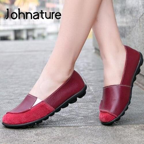 Johnature Flats Women Shoes 2021 New Spring Sewing Patchwork Round Toe Casual Leisure Comfortable Soft Concise Ladies Shoes