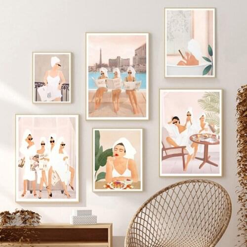 Girl Coffee Cake Bathroom Smoking Boho Wall Art Canvas Painting Nordic Posters And Prints Wall Pictures For Living Room Decor