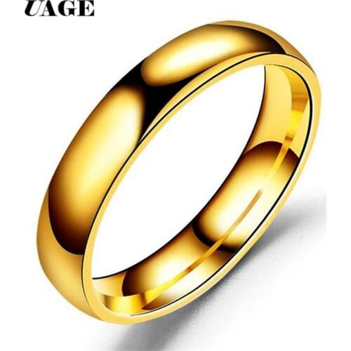 UAGE 4mm Classic Wedding Ring for Men / Women Gold / Black / Silver Color Stainless Steel US size 5-12