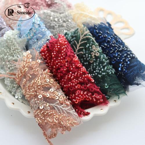 18 Color Beaded Sequins 3D Decals Mirror Flower Lace Fabric Evening Dress Front Chest Back applique patch Decoration RS2492