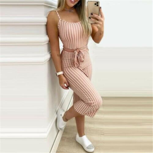 Summer Women Romper Overalls Stripes Sling Straps Backless Slimming Jumpsuits Trousers With Belt Ladies Casual Clothing Set