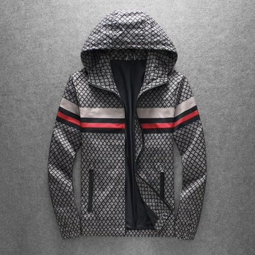 Hooded Men High Quality Striped Great Designer Brand Autumn Mens Jacket with Hat Outerwear Coat 4XL 5XL 2556