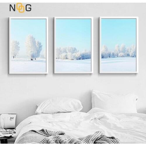 NOOG Nordic Style Landscape Poster Print White Snow Tree Wall Art Canvas Painting Wall Picture for Living room Home Decor