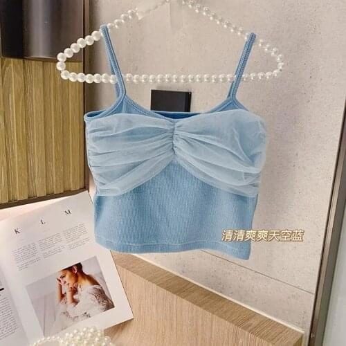 2021 Summer New Baby T Shirt 2 3 4 5 6 7 Y Toddler Girls Korean Net Yarn Sling Shirts Kids Clothing Candy Color Girls Sling Tops