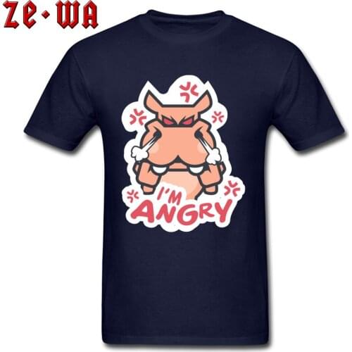New Listing Funny T-shirt Men Angry Hippo Printed Clothes Cotton Fitness Tops Workout Cartoon T Shirts Navy Blue Tshirt Cheap