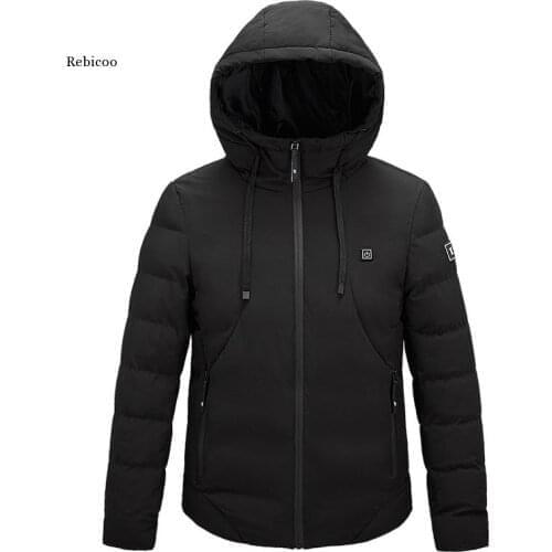 New Men Women Cotton Coat USB Smart Electric Heated Jackets Winter Thicken Down Hooded Outdoor Hiking Ski Clothing 6XL