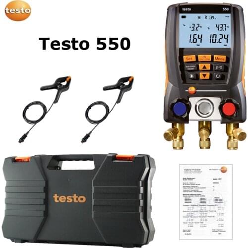 NEW Testo 550 Digital Manifold Gauge with 2pcs Clamp,2 Valves,System for HVAC 0563 1550 Built-in 60 common refrigerants