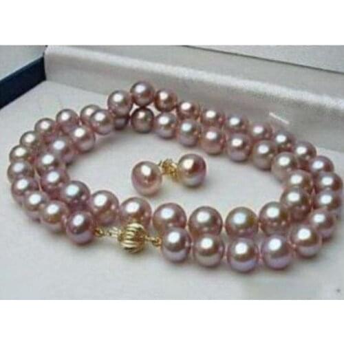 Excellent Genuine Purple pearl earrings Necklace Gift