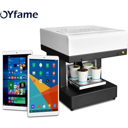 OYfame 4 Cups Coffee Printer Tablet Version Coffee Yogurt Printer Coffee Lattee Selfies Cake Printing Machine