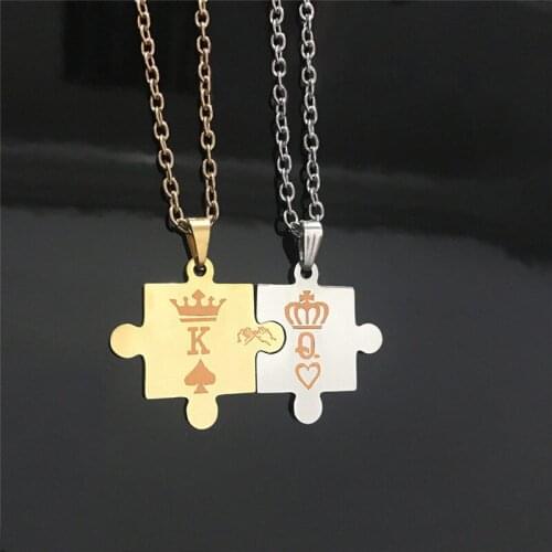 Free Shipping 2pcs/set KING QUEEN Geometric Crown Pendant Necklace Women Men Jewelry Lovers' Valentines Day Gift Necklace