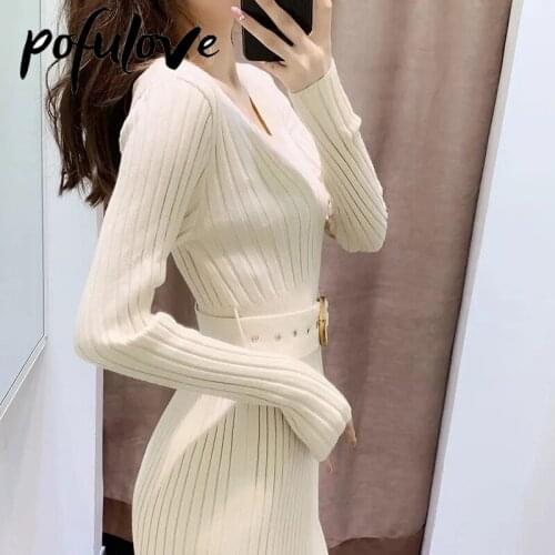 Модные трикотажные платья POFULOVE China At AliExpress