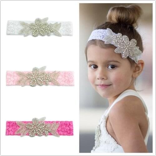 Naturalwell Kids Girls headbands Rhinestone flowers with leaves Headbands children hair accessories Child Lace hairband HB019