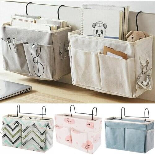 Bedside Storage Bag Fabric Bed Hanging Bags Organizer Dorm Room Phone Books Magazines Storage Bags Holder With Hook Bed Pocket
