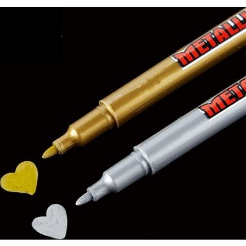 6Pcs Gold Silver Epoxy Resin Drawing Pen Gold Leafing Point Pen Marker Acrylic Paint Highlights Metallic Permanent Marker