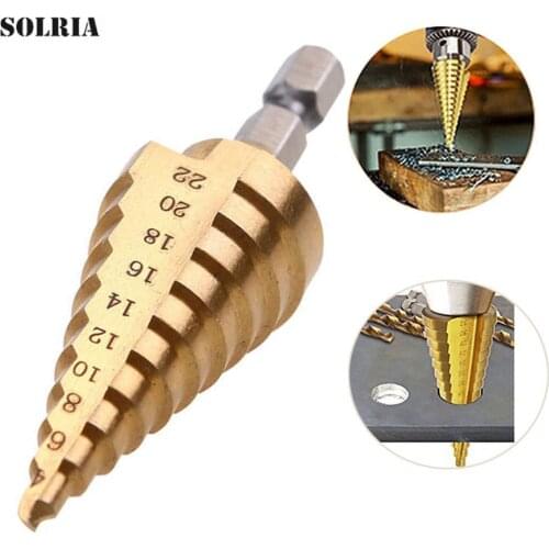 4-22mm Hex Titanium Step Drill Bit Tool 0.2 Inch Drill high Speed Coated Steel Cone Hole Cutter Hex Drill Bit 1 Piece Drill Bit
