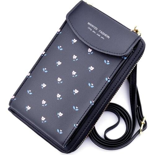 2020 Women Wallet Flower Print Leather Shoulder Straps Shoulder Bag Mobile Phone Big Card Holders Wallet Handbag Pockets Girls