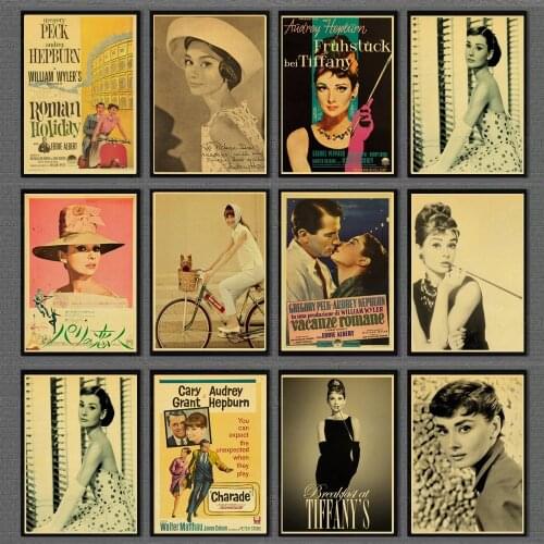 Vintage Actress Audrey Hepburn Retro Posters and Prints Art For Home/Living Room/Bar Wall sticker Painting