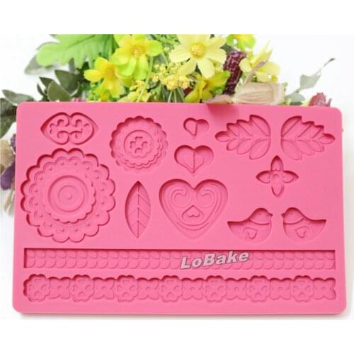 High quality lace flower leaves heart shape forma de silicone fondant molds pressing moldes de silicona para fondant supplies