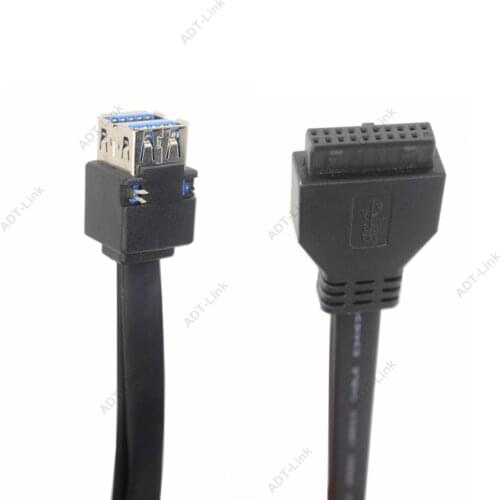 USB 3.0 Cable High Speed 20Pin 2 Port USB3.0 Hub USB 3.0 Front Panel Adapter Cable with Fixed Foot for PC Desktop Computer Black