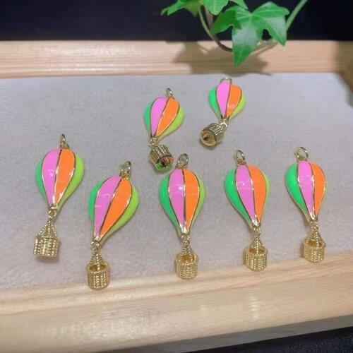 Women Gold Color Hot air balloon Gold Colorful Enamel Hoop CZ jewelry accessories Pendants