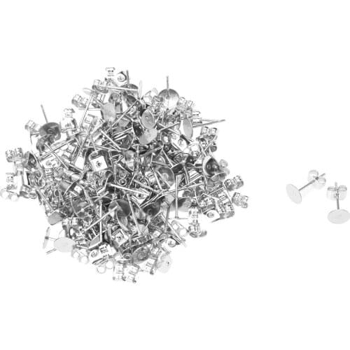 100 x 6mm DIY Flat Pad Silver Plated Earring Post Stud + Scroll back