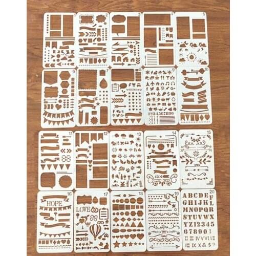 20pcs Stationery Hollow Multi-function Ruler Doodle Diary Drawing Hand Account Painting Template