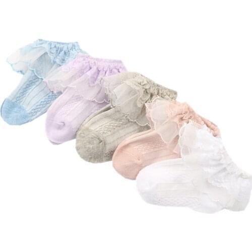 2021 Toddler Baby Girl Socks Ruffle Lace Design Kids Summer Thin Lace Princess Socks Infant Children Casual Socks